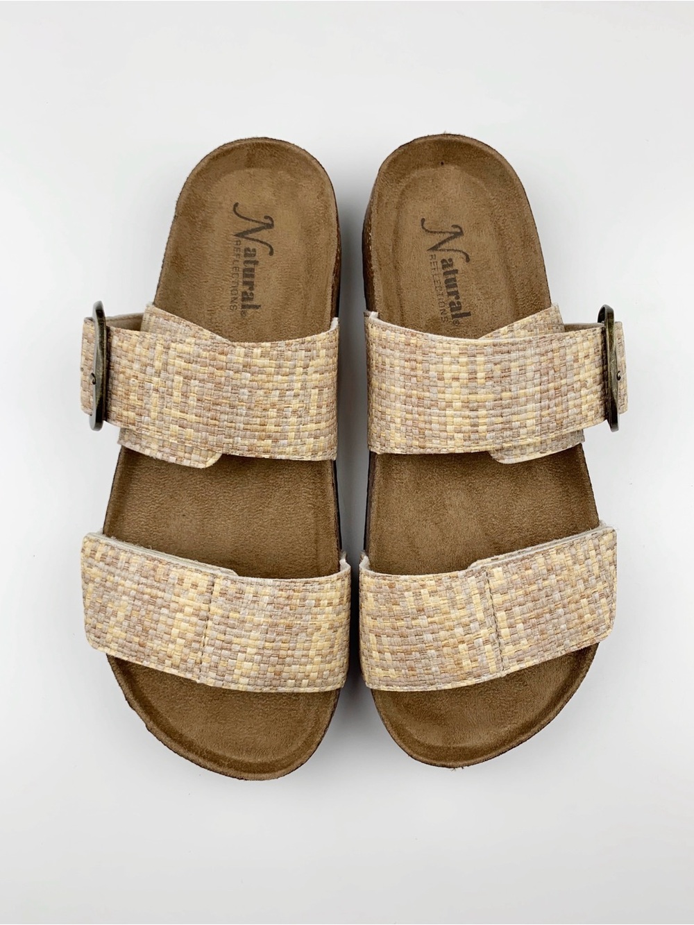 Natural Reflections Sandals Woven Double Strap Beige Slides Women's 9 Boho